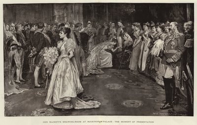 Hennes Majestäts salong i Buckingham Palace, presentationsögonblicket av William Hatherell