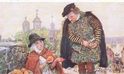 Shakespeare köper en apelsin av en kvinna på Tower Hill, från My Magazine, pub.1922 av William Hatherell