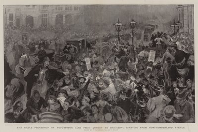 Den stora processionen av auto-motorbilar från London till Brighton, med start från Northumberland Avenue av William Hatherell