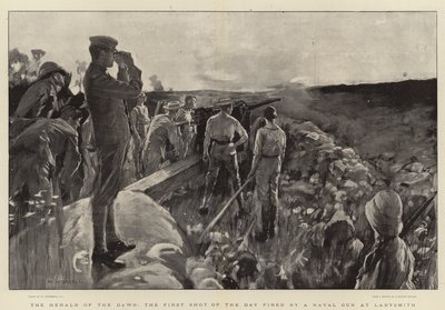 The Herald of the Dawn, dagens första skott avlossad av en marinpistol vid Ladysmith av William Hatherell
