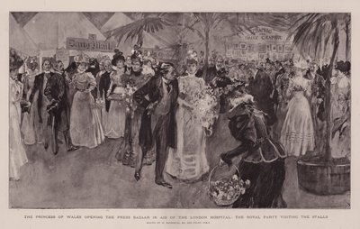 Prinsessan av Wales öppnar pressbasaren till förmån för London Hospital, Royal Party besöker stånden av William Hatherell