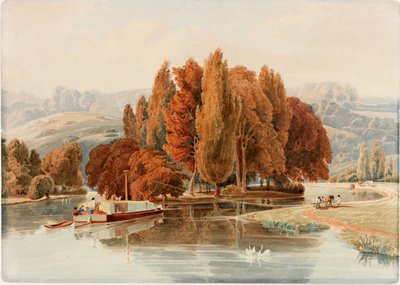 En ö i Themsen nära Park Place, Oxfordshire (wc på papper) av William Havell