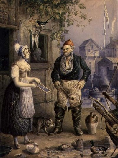 A Fisherman and a Maid, ca 1830 (akvarell över penna förhöjd med gouache på papper) av William Heath