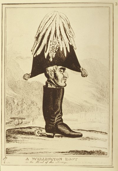 En Wellington-stövel, eller arméns chef, 1827 av William Heath