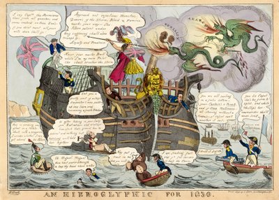 En hieroglyf för 1830, pub. 1830 handfärgad gravyr. av William Heath