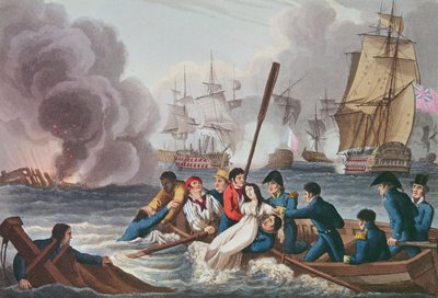 Anekdot vid slaget vid Trafalgar, graverad av Matthew Dubourg (fl.1813-20) från "Historiska, militära och sjöanekdoter", pub. av Edward Orme (1774-c.1820) 1817 (akvatint) av William Heath