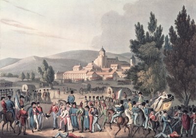 Slaget vid Vittoria, 1813, Bringing in the Prisoners, etsat av I. Clarke, aquatinted av M. DuBourg (akvatint) av William Heath