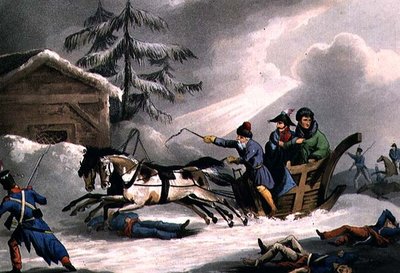 Bonapartes flygning förklädd till greve Vicenza från Ryssland, publicerad 1 mars 1814 av William Heath (akvatint) av William Heath
