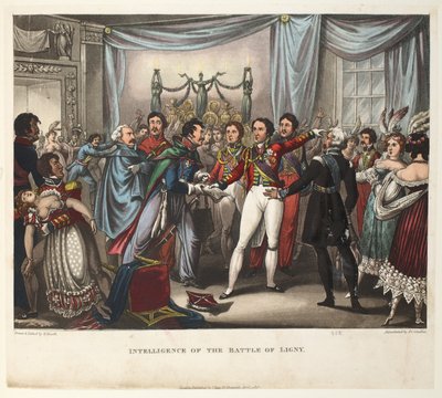 Intelligence of the Battle of Ligny, aquatint av J.C. Stadler, pub. av Tegg, april 1818 (akvatint) av William Heath