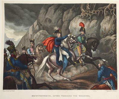 Rekognostik, efter att ha korsat Bidassoa, akvatint av J.C. Stadler, pub. av Tegg, april 1818 (akvatint) av William Heath