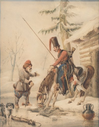 Ryska kosacker vid ett båthus på Dons stränder av William Heath
