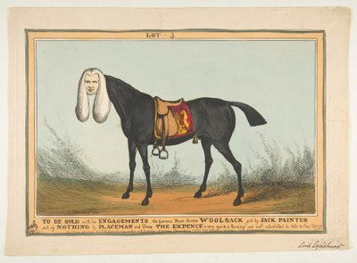 Ska säljas med alla hans förlovningar-Den berömda tävlingshästens ullsäck, 29 juni 1829. av William Heath
