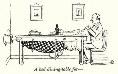 Ett sängmatbord för (litho) av William Heath Robinson