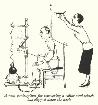 En snygg grej för att återställa en krage som har glidit ner på ryggen (litho) av William Heath Robinson