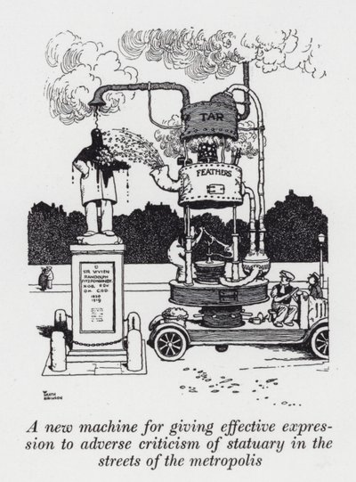 En ny maskin för att ge ett effektivt uttryck för negativ kritik av statyer på gatorna i metropolen (litho) av William Heath Robinson