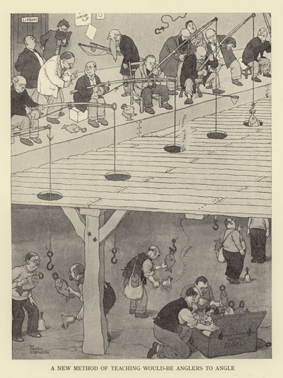 En ny metod för att lära blivande sportfiskare att meta av William Heath Robinson
