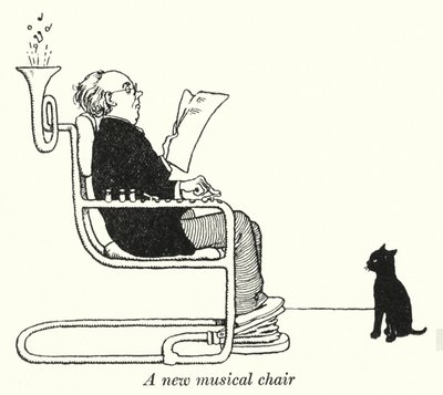 En ny musikalisk stol (litho) av William Heath Robinson