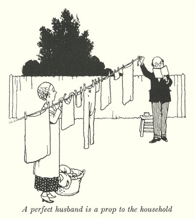 En perfekt make är en rekvisita till hushållet (litho) av William Heath Robinson