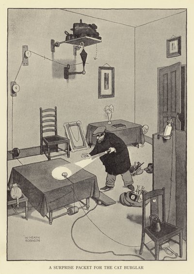 Ett överraskningspaket till kattinbrottstjuven av William Heath Robinson