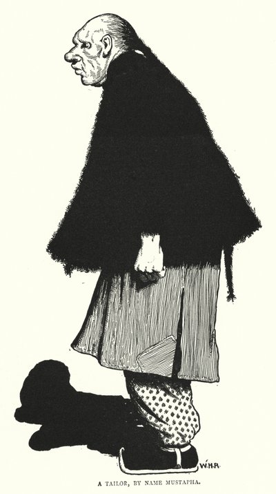 En skräddare, vid namn Mustapha (gravyr) av William Heath Robinson