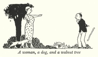 En kvinna, en hund och ett valnötsträd (litho) av William Heath Robinson