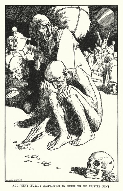 Alla mycket flitigt sysselsatta med att leta efter rostiga stift (litho) av William Heath Robinson
