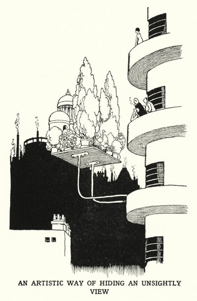 Ett konstnärligt sätt att dölja en ful utsikt (litho) av William Heath Robinson