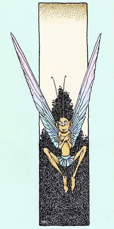 En alv avbildad i akt V i "Dröm för en sommarnatt" av William Shakespeare (1595), teckning av W. Heat Robinson, Illustrerad utgåva från 1914, Constable. av William Heath Robinson