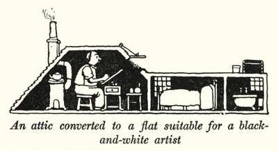 En vind omvandlad till en lägenhet lämplig för en svart-vit konstnär (litho) av William Heath Robinson