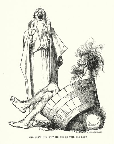 Och frågade honom varför han gjorde så slit på sin kropp (litho) av William Heath Robinson