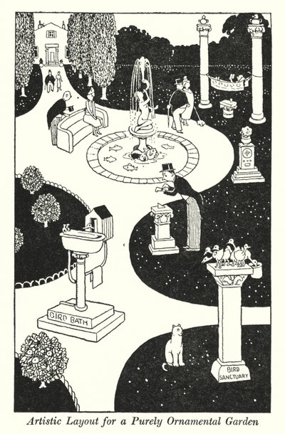 Konstnärlig layout för en rent prydnadsträdgård (litho) av William Heath Robinson