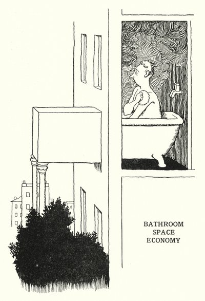 Badrum Space Economy (litho) av William Heath Robinson