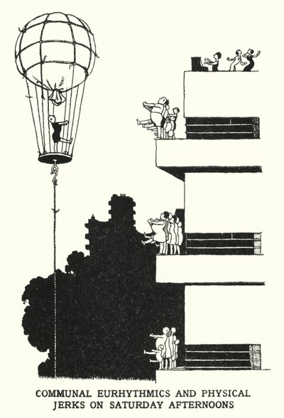 Gemensam eurrytmik och fysiska ryck på lördagseftermiddagar (litho) av William Heath Robinson