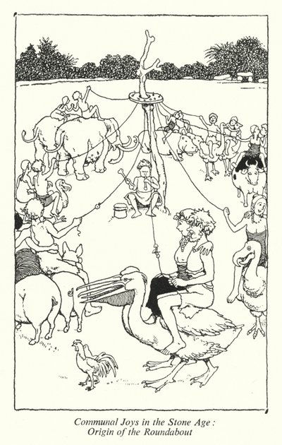 Gemensamma glädjeämnen under stenåldern, rondellens ursprung (litho) av William Heath Robinson