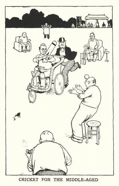 Cricket för medelålders (litho) av William Heath Robinson