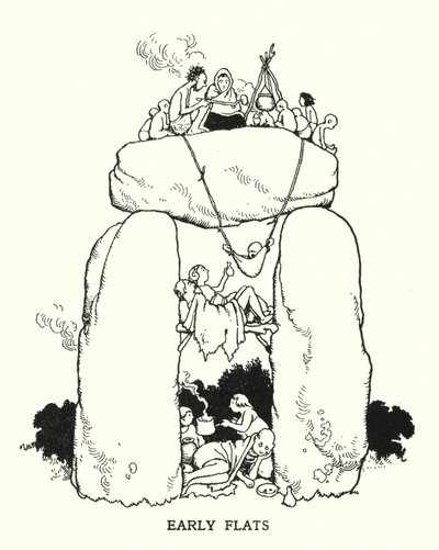 Tidiga lägenheter (litho) av William Heath Robinson