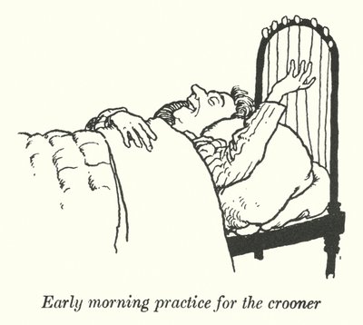 Tidig morgonträning för croonern (litho) av William Heath Robinson