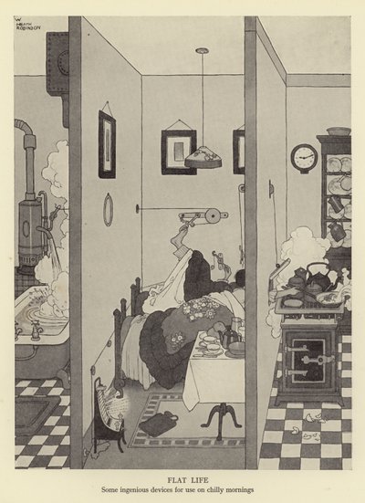 Platt liv, några geniala enheter för användning på kyliga morgnar av William Heath Robinson