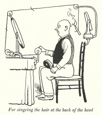 För att svänga håret på baksidan av huvudet (litho) av William Heath Robinson
