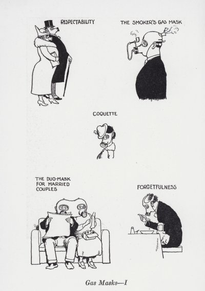 Gasmasker - I (litho) av William Heath Robinson