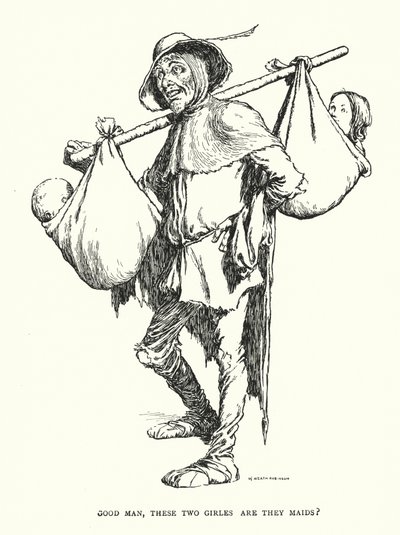 Bra man, är de här två flickorna hembiträden? (litho) av William Heath Robinson