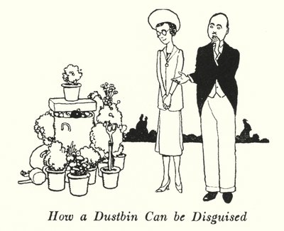 Hur en soptunna kan döljas (litho) av William Heath Robinson