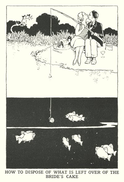 Hur man gör sig av med det som blir över av brudens tårta (litho) av William Heath Robinson