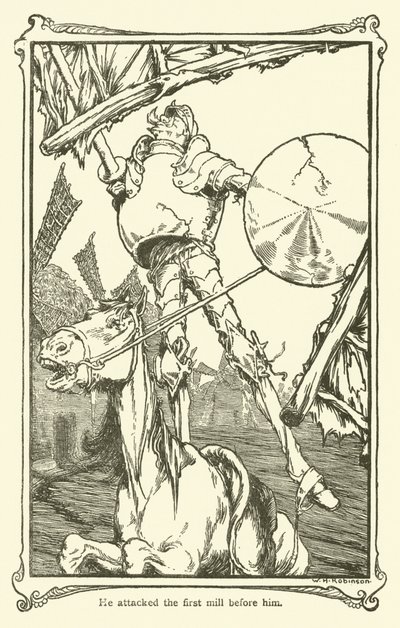 Illustration för Don Quijote (litho) av William Heath Robinson