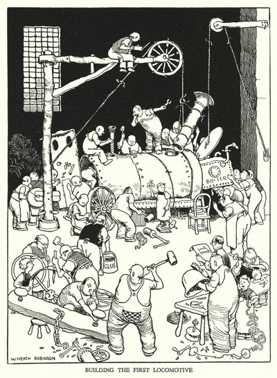 Illustration för Railway Ribaldry av W Heath Robinson (litho) av William Heath Robinson