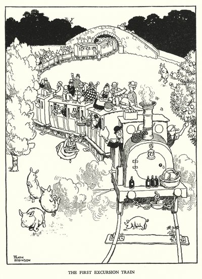 Illustration för Railway Ribaldry av W Heath Robinson (litho) av William Heath Robinson