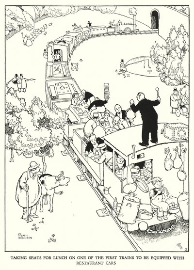 Illustration för Railway Ribaldry av W Heath Robinson (litho) av William Heath Robinson