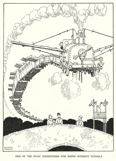 Illustration för Railway Ribaldry av W Heath Robinson (litho) av William Heath Robinson