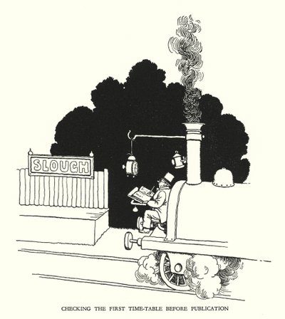 Illustration för Railway Ribaldry av W Heath Robinson (litho) av William Heath Robinson