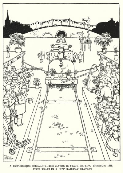 Illustration för Railway Ribaldry av W Heath Robinson (litho) av William Heath Robinson